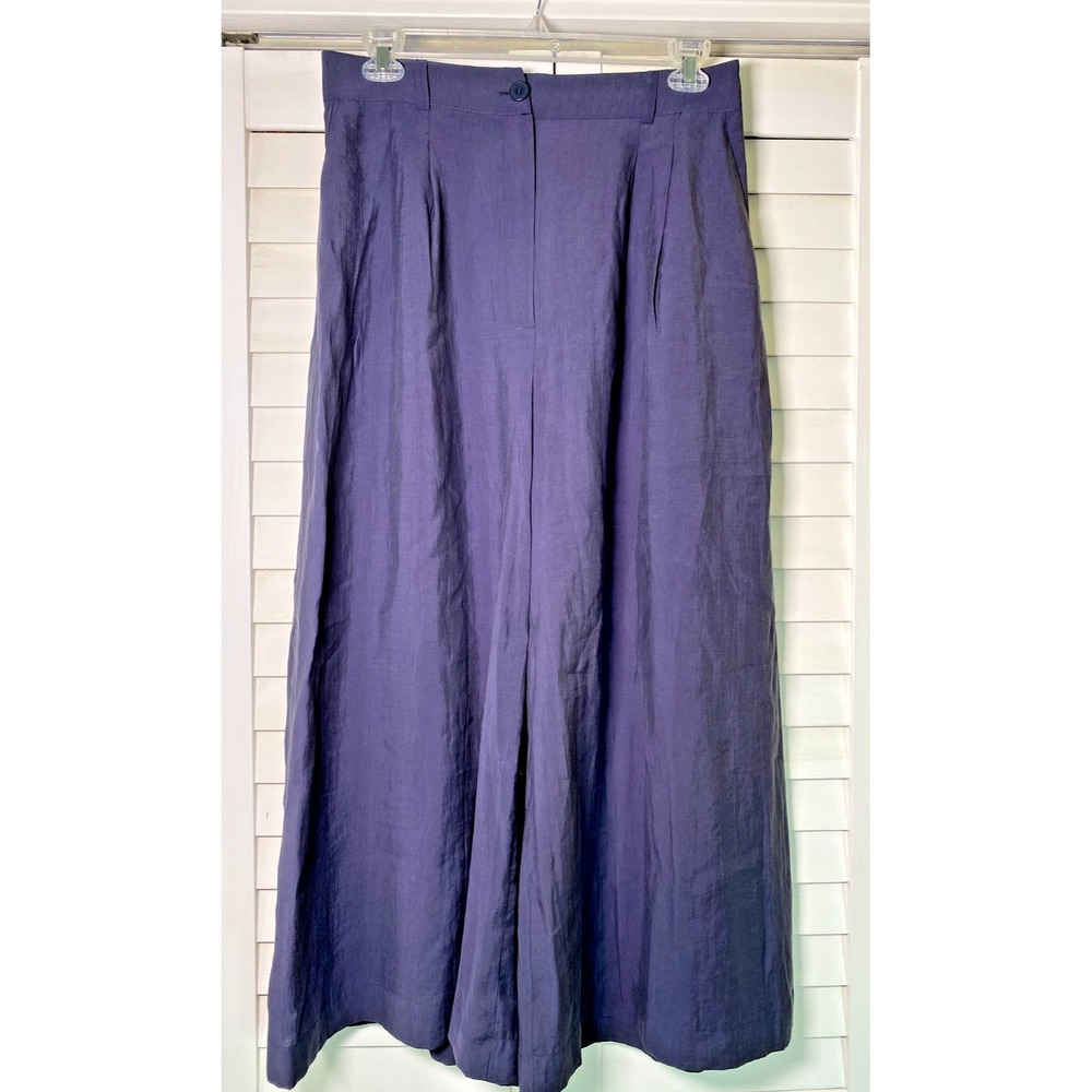 NEW Zara  Wide Leg Pleated Navy Blue Palazzo Pants Pockets Flowy Boho Zip | XL